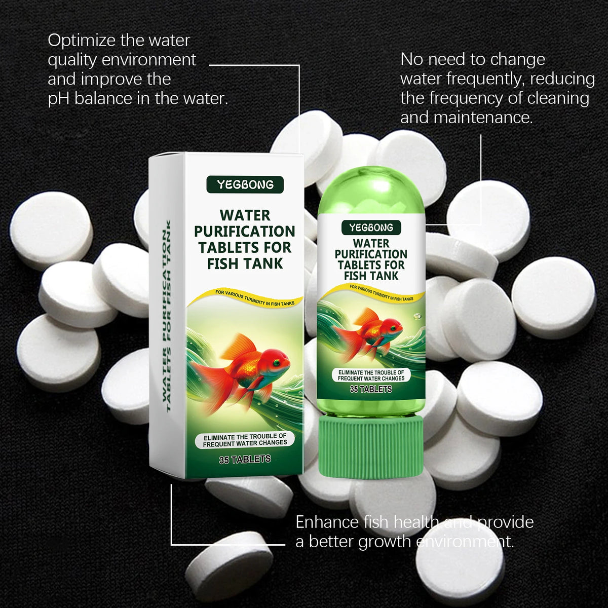 Fish Tank Water Cleaner Tablets- Effective Water Purification Algae Removal - Eliminate Bad Odors - Remove Impurities- Enhance Clarity