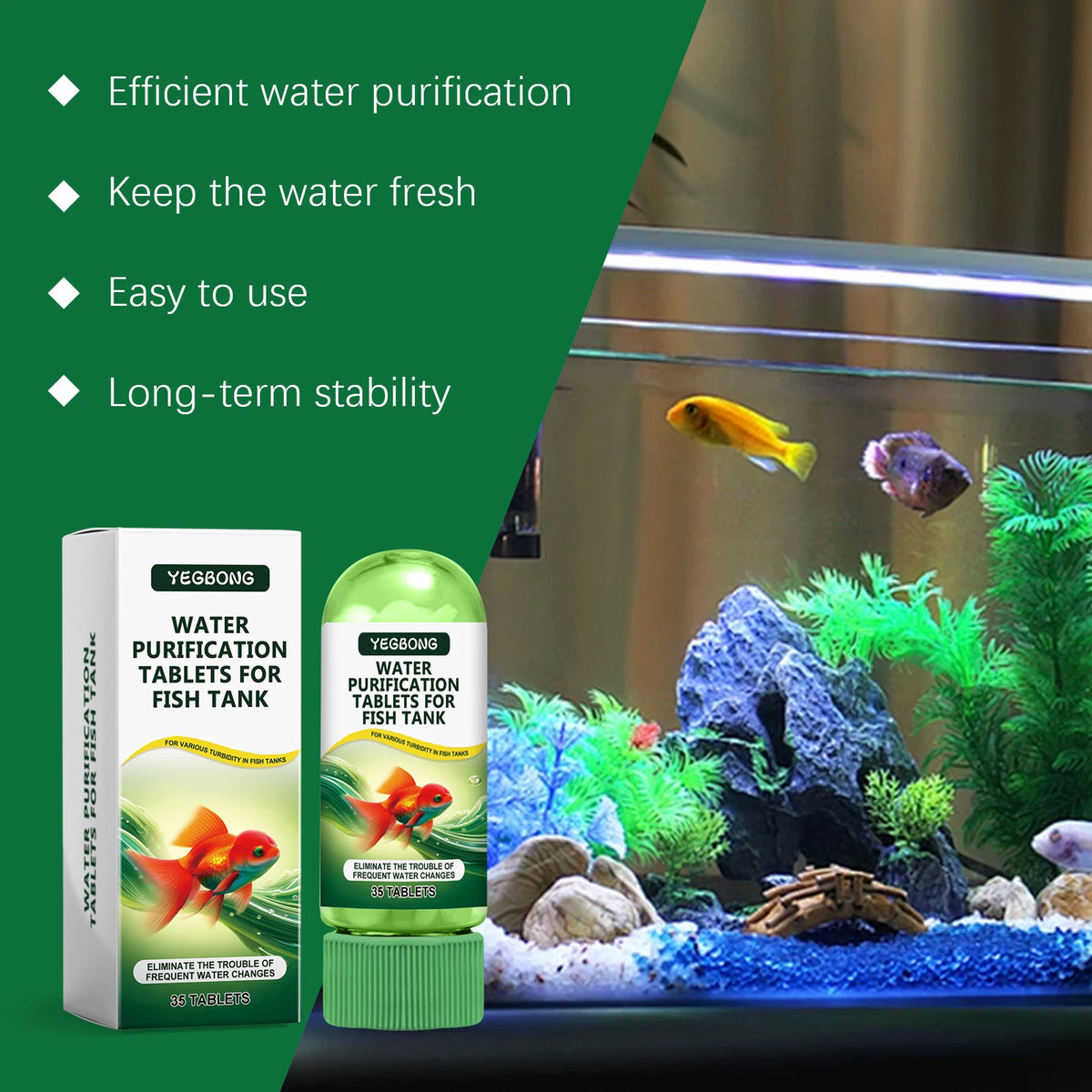 Fish Tank Water Cleaner Tablets- Effective Water Purification Algae Removal - Eliminate Bad Odors - Remove Impurities- Enhance Clarity