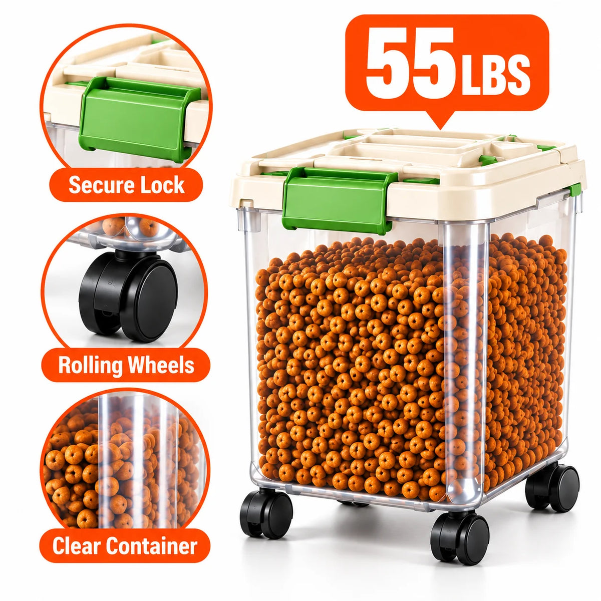 Dog Food Storage Container, 55/33/11Lbs Capacity Options, Large Capacity Transparent Pet Food Storage Box with Scoop