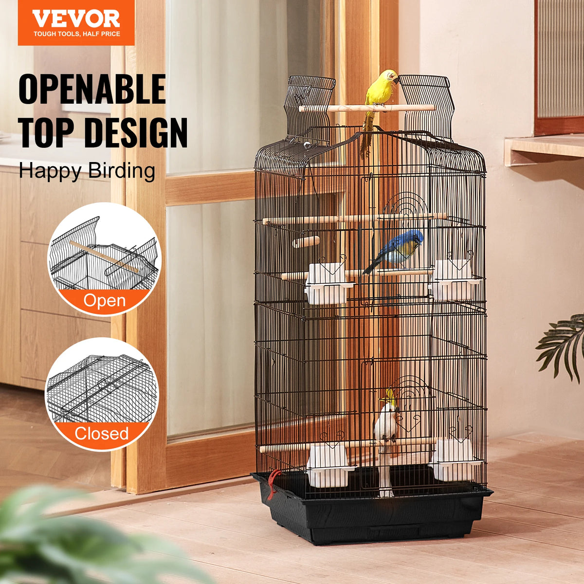 SucceBuy Open Top Bird Cage for Pet Flight with Swing and Perch