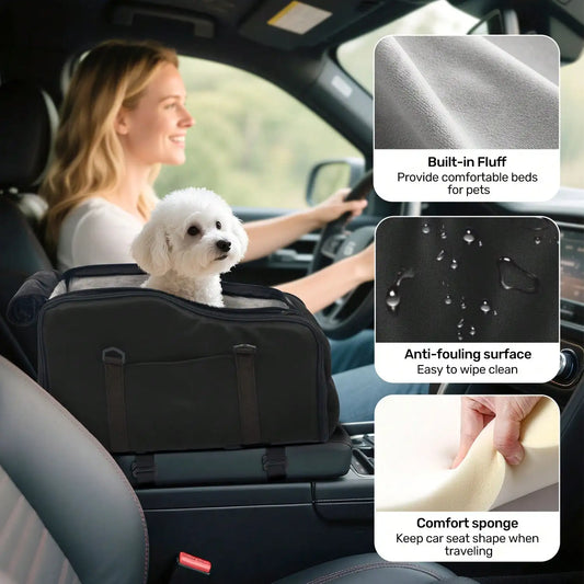 Center Console Pet Car Seat Carrier - Portable Travel Booster Bed For Road Trips