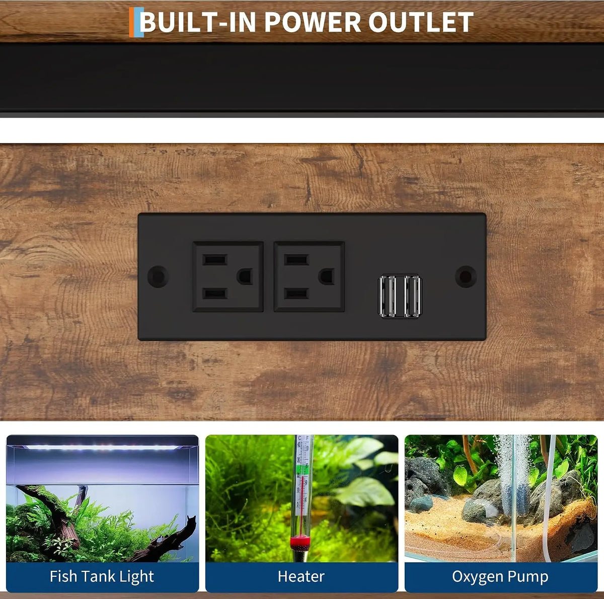 40-50 Gallon Aquarium Stand with Power Outlets – Heavy-Duty Metal & Wood Fish Tank Stand, 4-Tier Open Storage Shelves - 36.6" × 18.9" × 30.7"