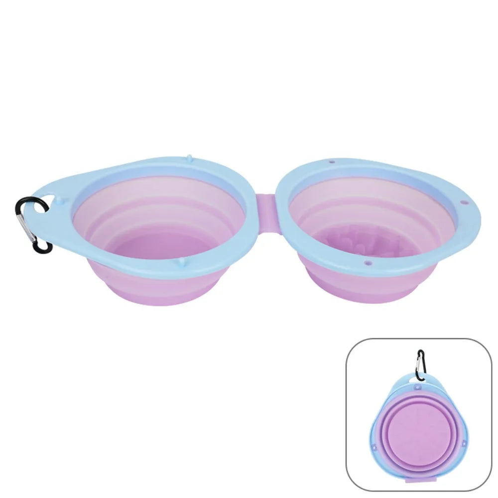 Portable Pet Folding Double Bowl Food Grade Collapsible Dog Dish