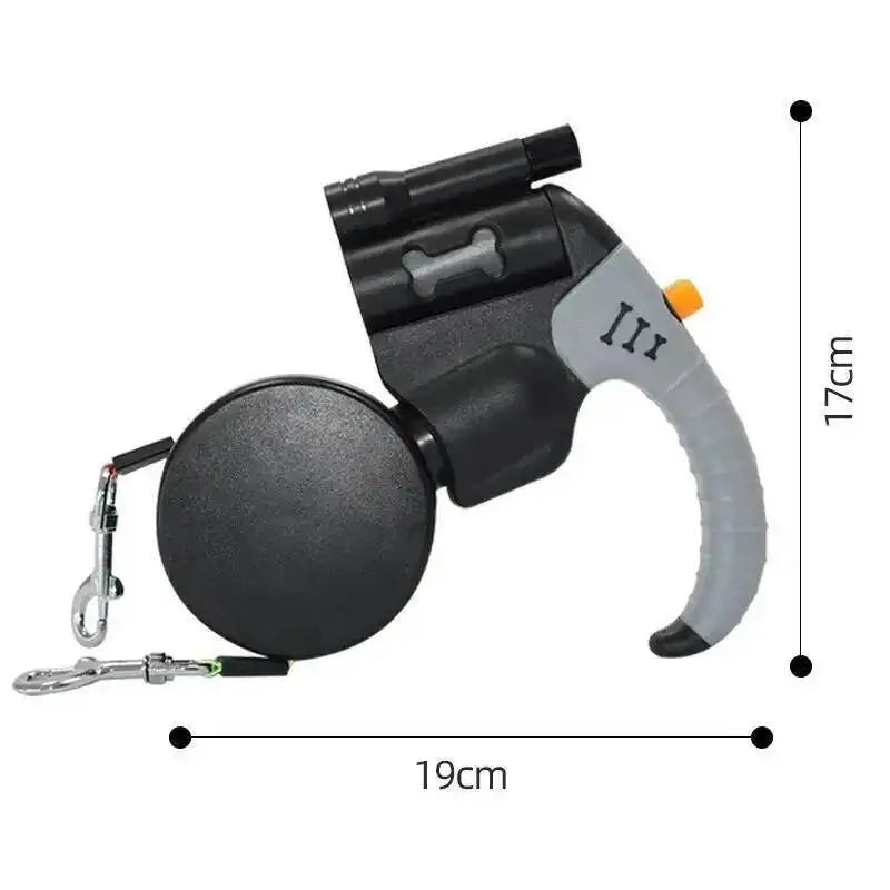 Auto Retractable Double-Headed Dog Leash with LED Flashlight 360 Degree Dual Traction Rope