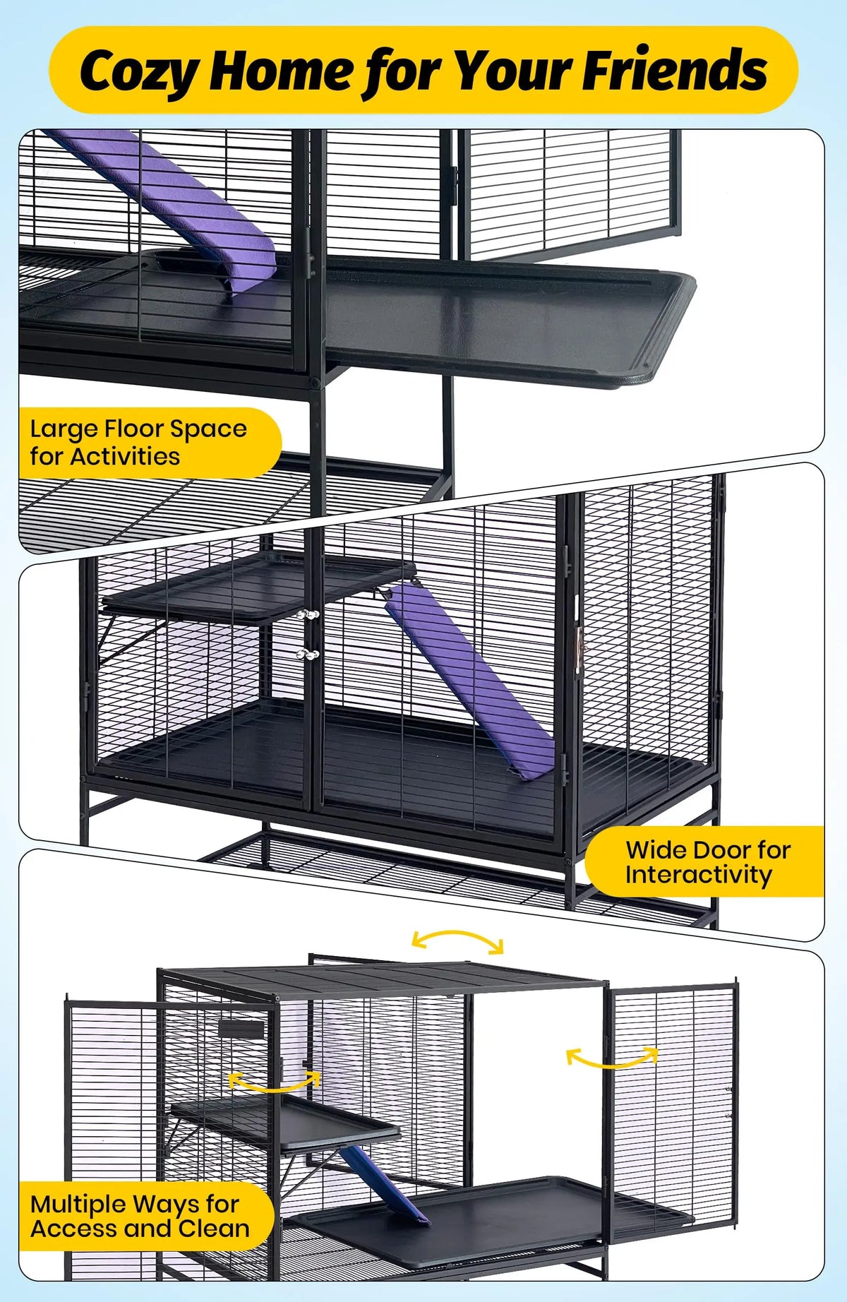 Small Animal Cage, 39” H with Removable Ramp & Tray