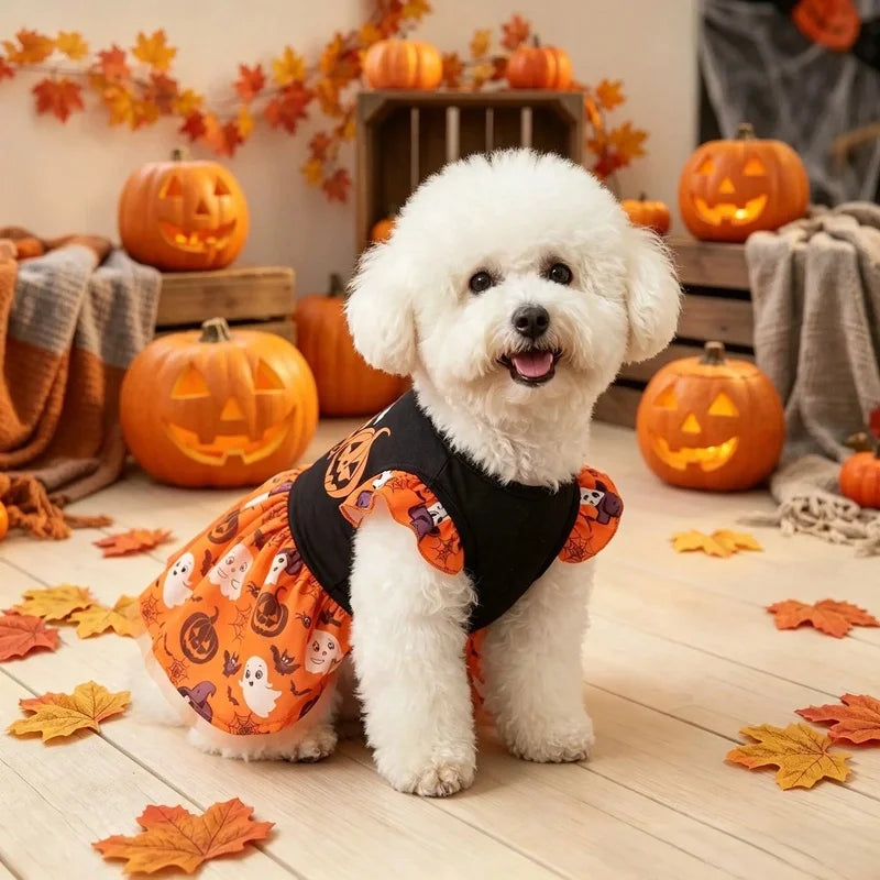 Happy Halloween Dog Tutu Dress Ruffle Pumpkin Skirt