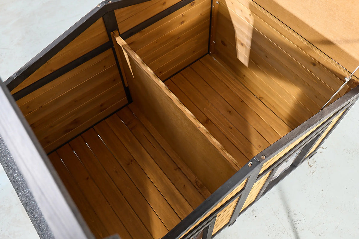 Natural Wood Double-Door Dog House - Waterproof Kennel for Large Breeds Multi-Dog