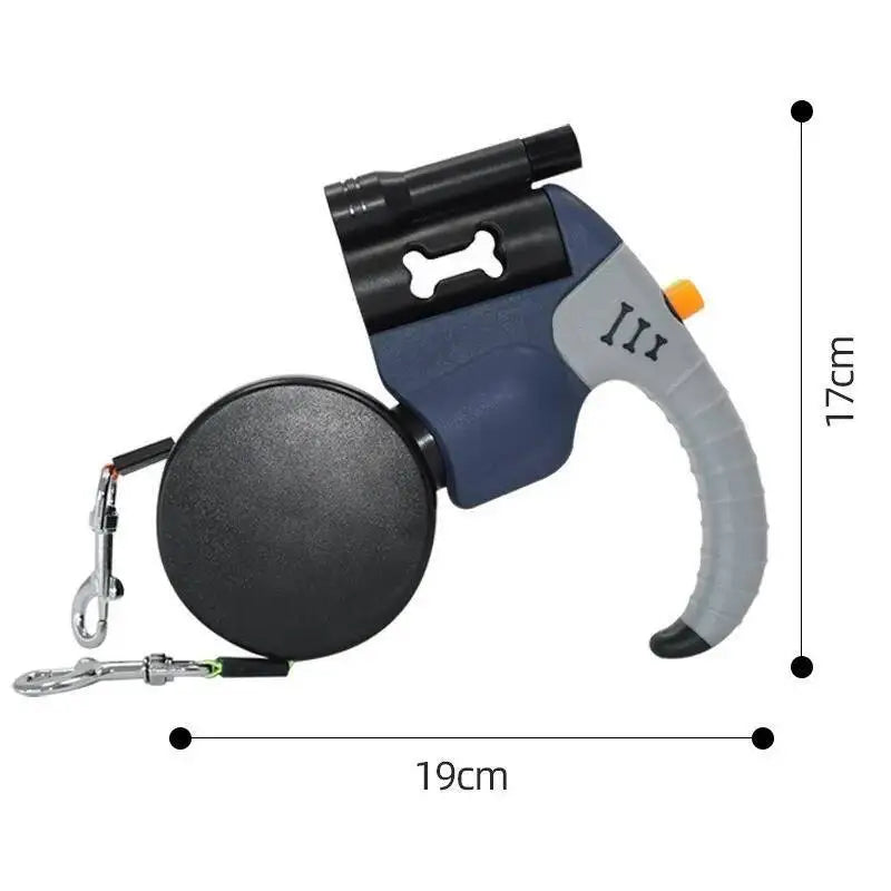 Auto Retractable Double-Headed Dog Leash with LED Flashlight 360 Degree Dual Traction Rope