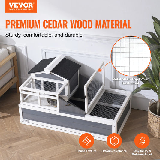 SucceBuy 3-Room Habitat Wooden Enclosure Indoor Outdoor Open Roof Large Reptile Cage 44" x 25.6"x 24"