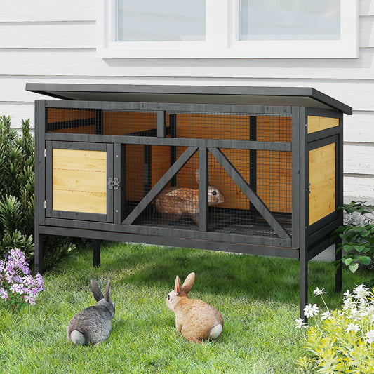 Elevated Small Animal Habitat with Double Doors, Leak-Proof Tray & Asphalt Roof, Indoor/Outdoor