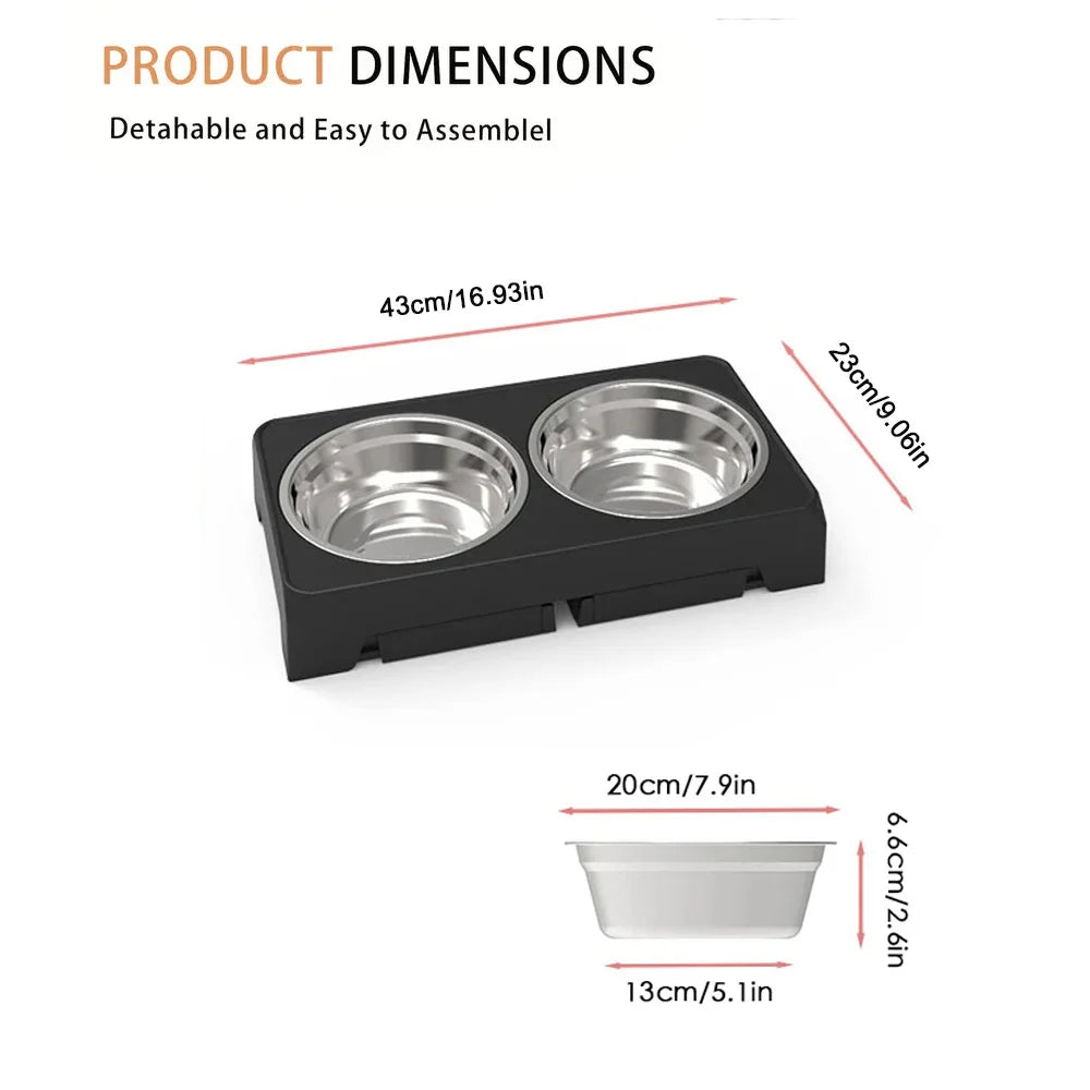 Elevated Dog Feeder With Adjustable Raised Stand Includes Double Stainless Steel Food Water Bowls