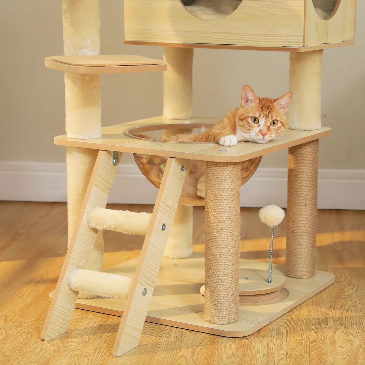 Wood Multi-Level Cat Tree Tower with Scratching Posts
