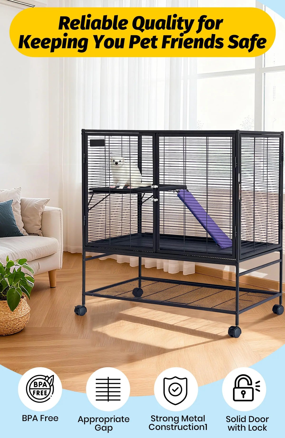 Small Animal Cage, 39” H with Removable Ramp & Tray