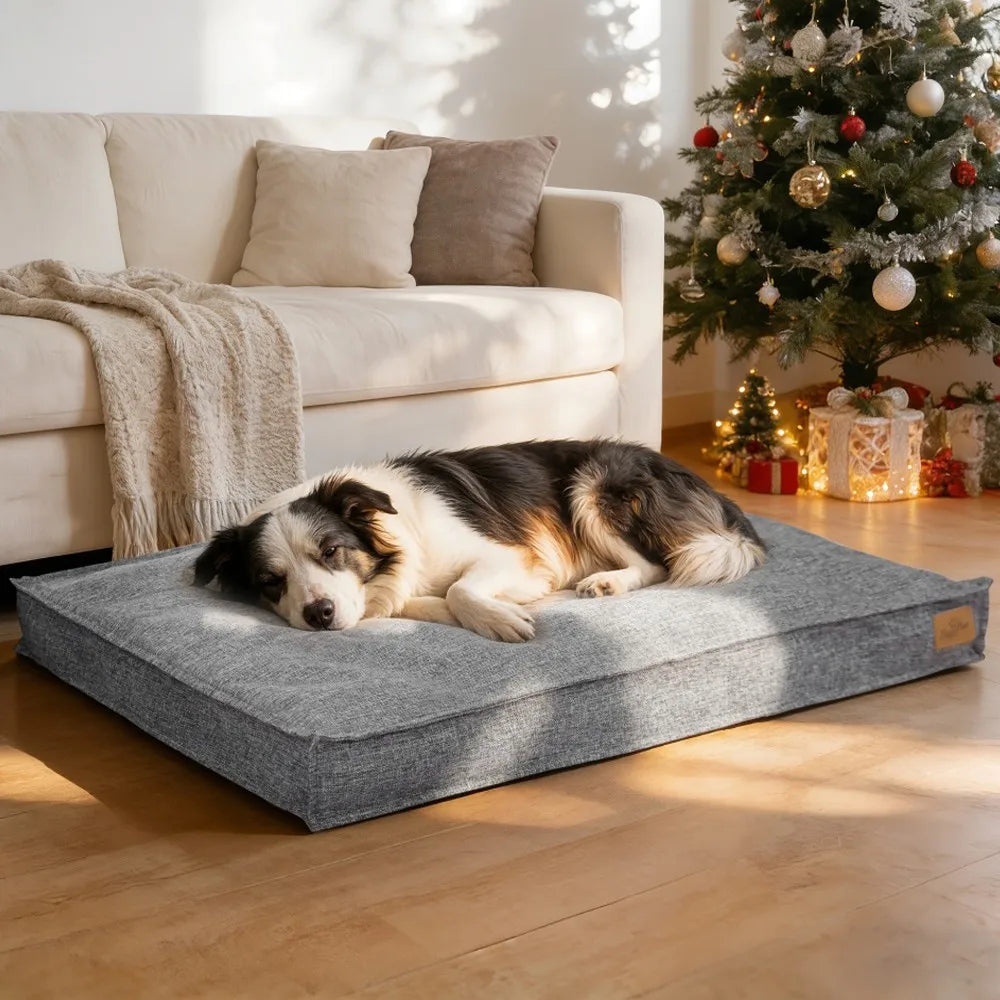 Large Dog Bed Washable Rectangular Pillow Bed with Linen Cover Foam Base Waterproof Lining Calming Sleep Pet Bed Mattress