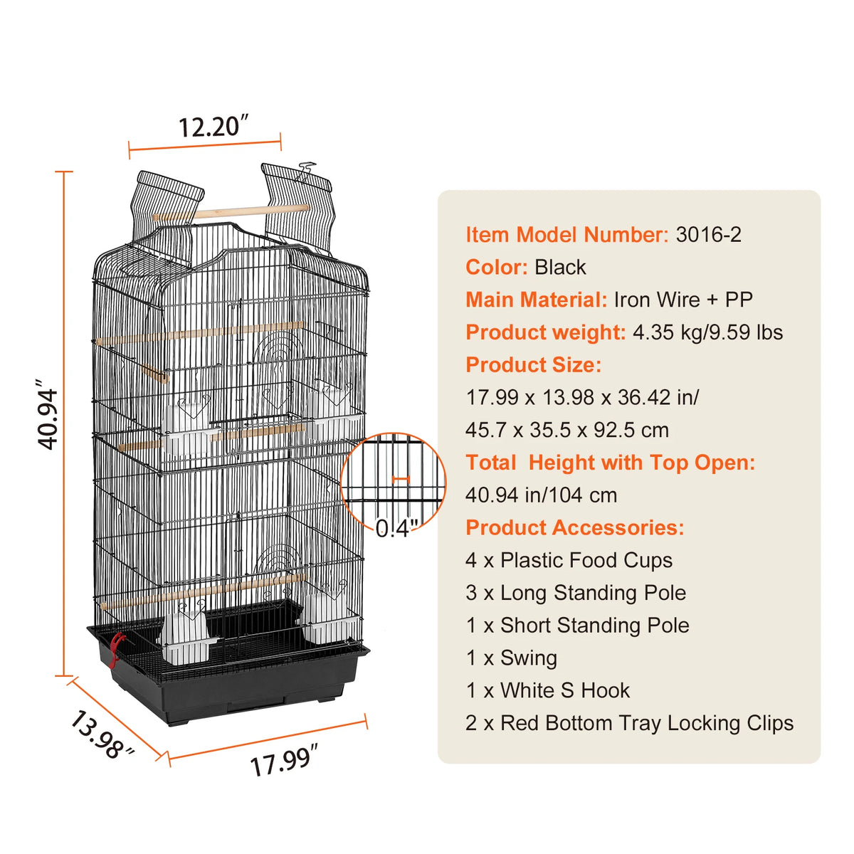 SucceBuy Open Top Bird Cage for Pet Flight with Swing and Perch