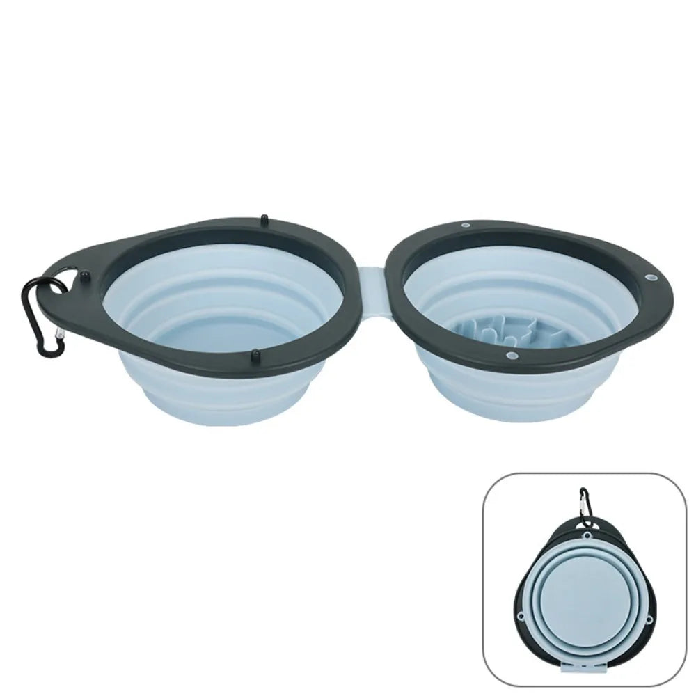 Portable Pet Folding Double Bowl Food Grade Collapsible Dog Dish