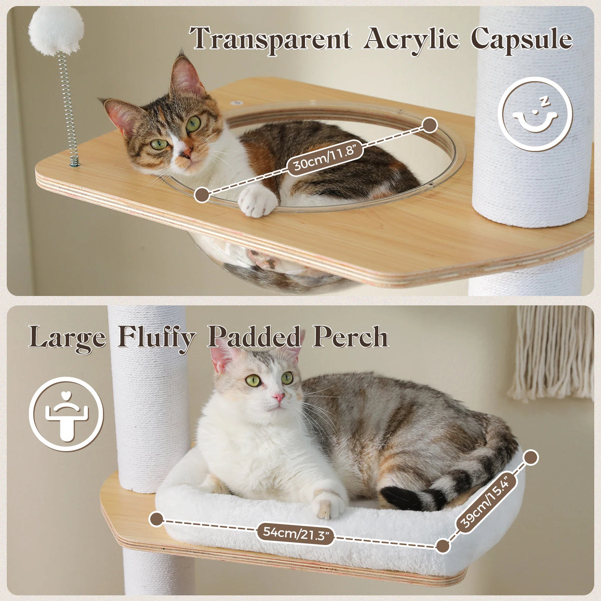 Floor to Ceiling Tree for Indoor Height Adjustable Cat Tower with Sisal Scratching Posts - Washable Mats