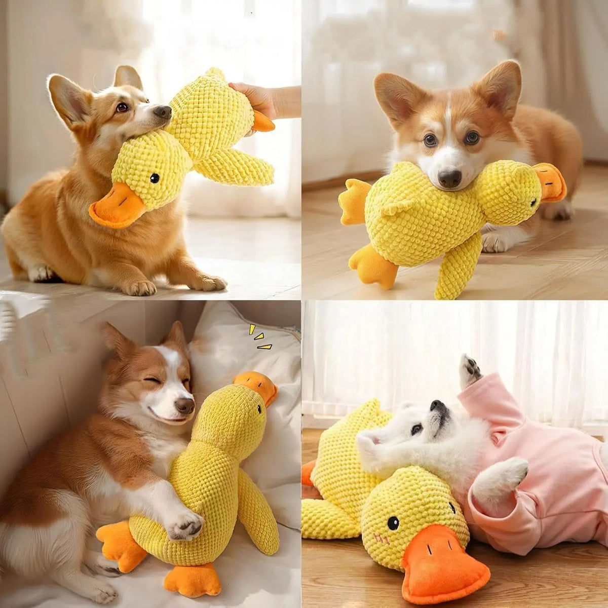Duck Dog Toy- Plush Chew Resistant Durable Dog Toy with Quacking Sound Teeth Grinding Relief Soft Companion