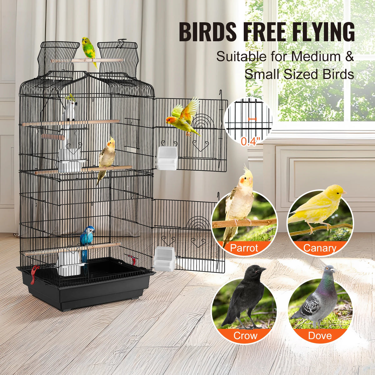 SucceBuy Open Top Bird Cage for Pet Flight with Swing and Perch