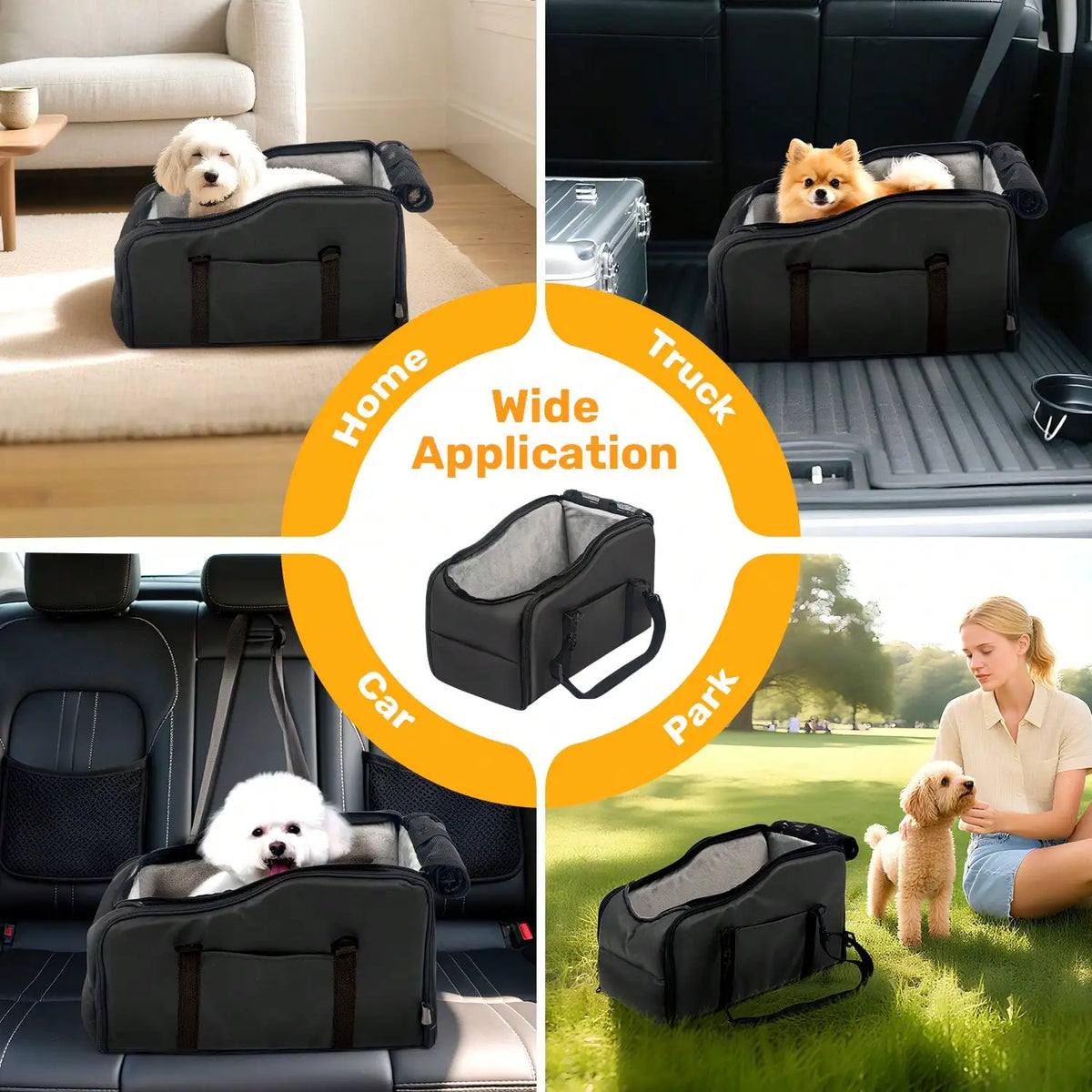 Center Console Pet Car Seat Carrier - Portable Travel Booster Bed For Road Trips