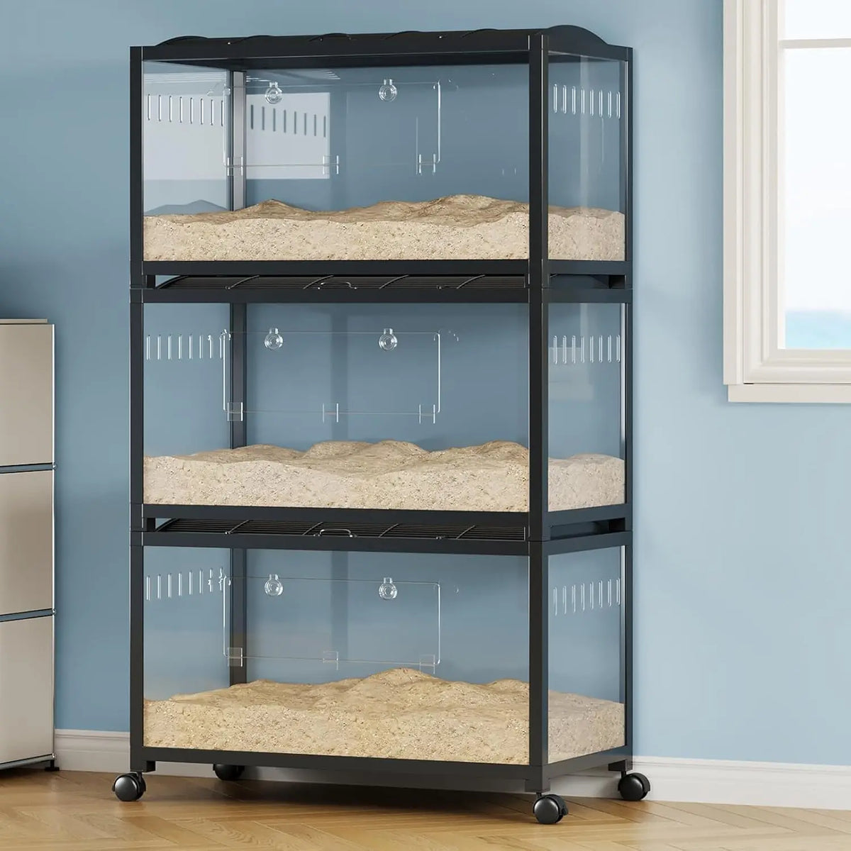 Large Cage, 3-Tier with Running Wheel, Water Bottle, Food Bowl, Ramps