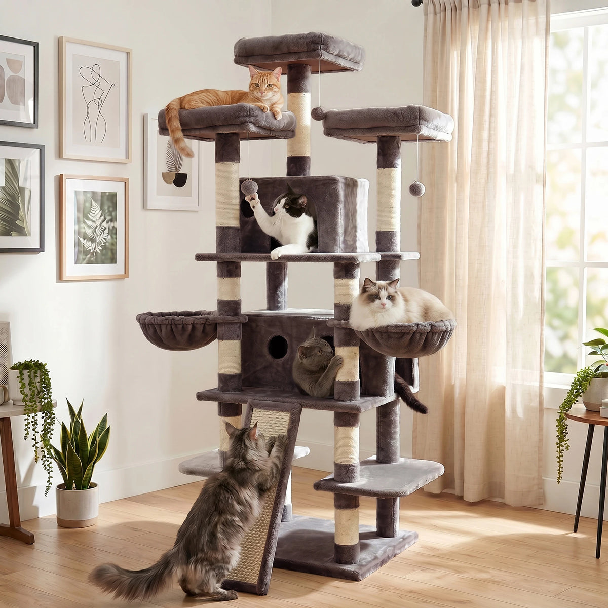 FOOWIN Large Multi Level Cat Tree Tower Indoor Activity Center 2 Condos 3 Plush Perches