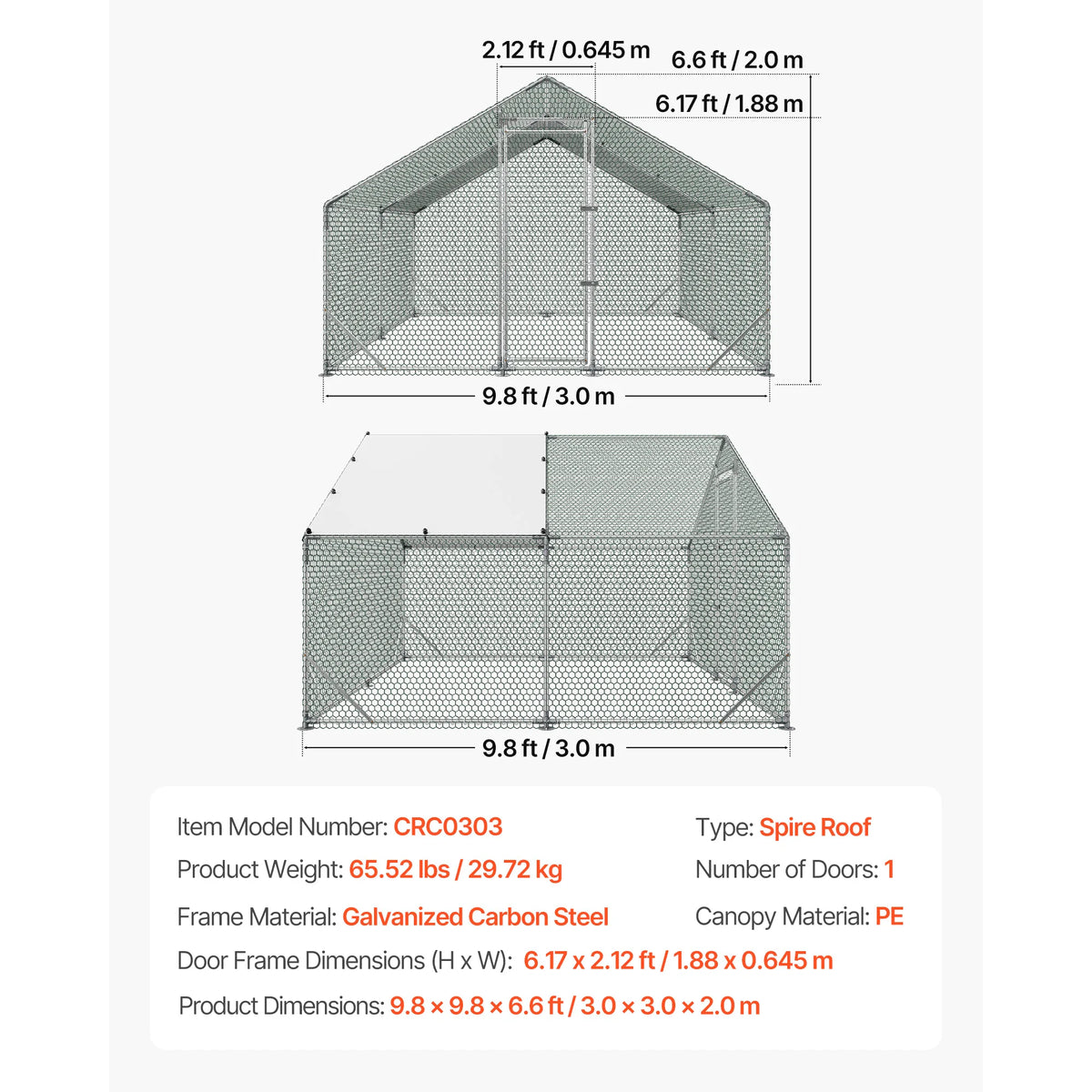SucceBuy Metal Chicken Coop with Waterproof Cover & Doors