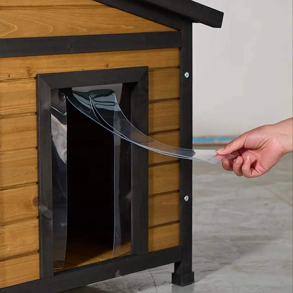 Natural Wood Double-Door Dog House - Waterproof Kennel for Large Breeds Multi-Dog