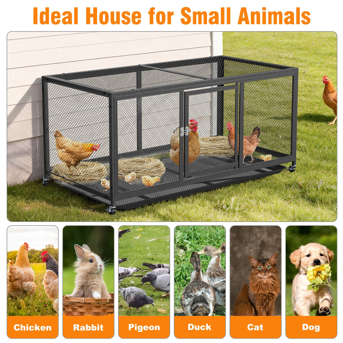 Heavy Duty Metal Cage with Tray Waterproof Cover on Wheels
