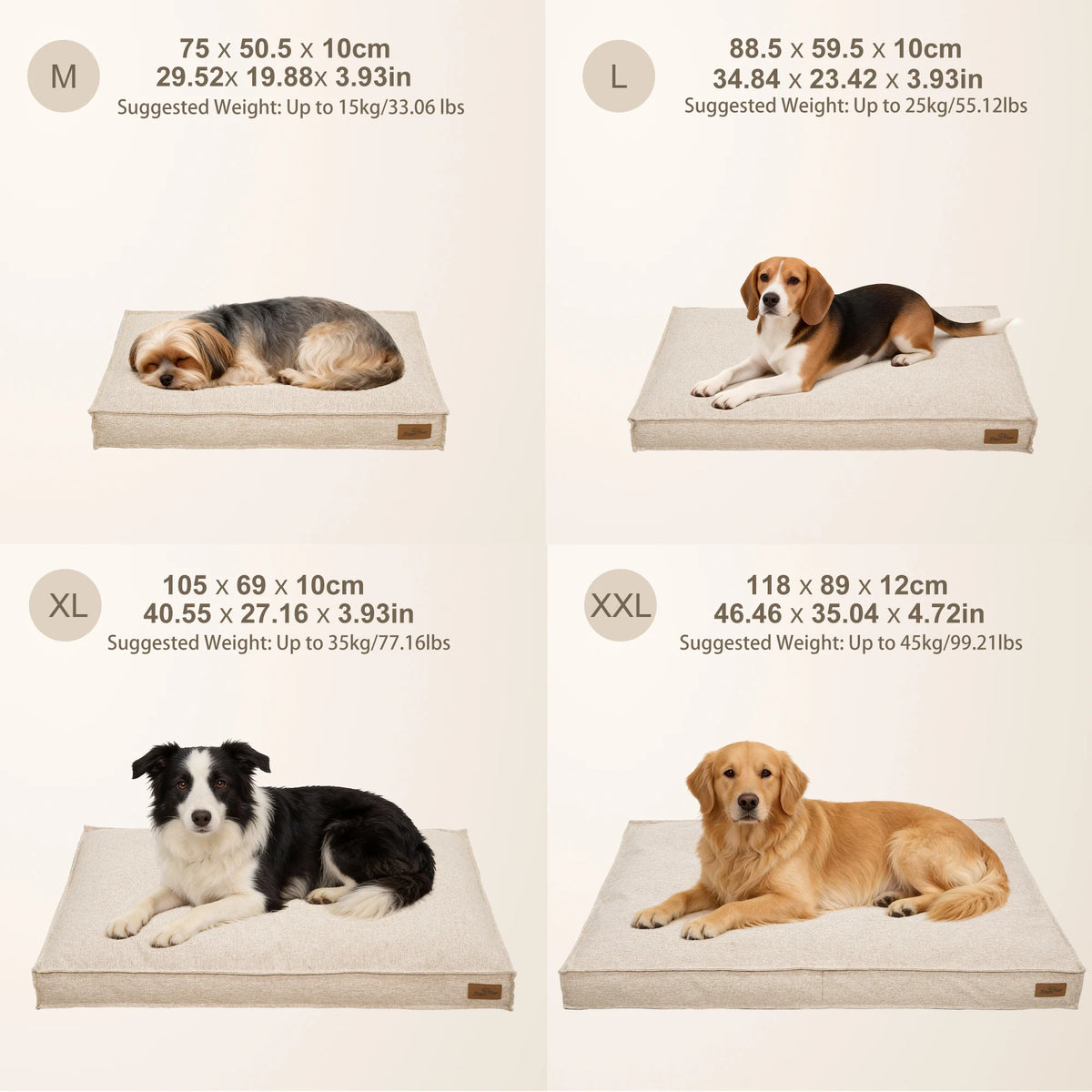 Large Dog Bed Washable Rectangular Pillow Bed with Linen Cover Foam Base Waterproof Lining Calming Sleep Pet Bed Mattress