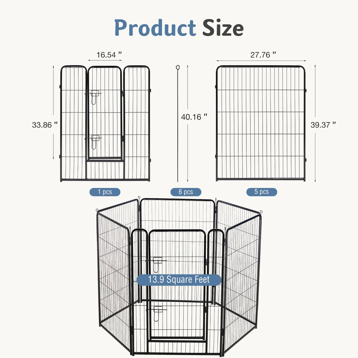 6 Panels Metal Dog Playpen - 24 Inch to 40 Inch Exercise Gate