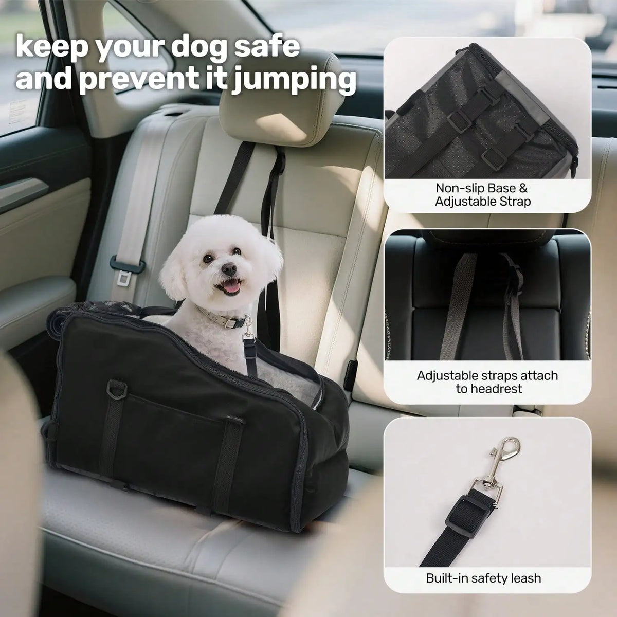 Center Console Pet Car Seat Carrier - Portable Travel Booster Bed For Road Trips