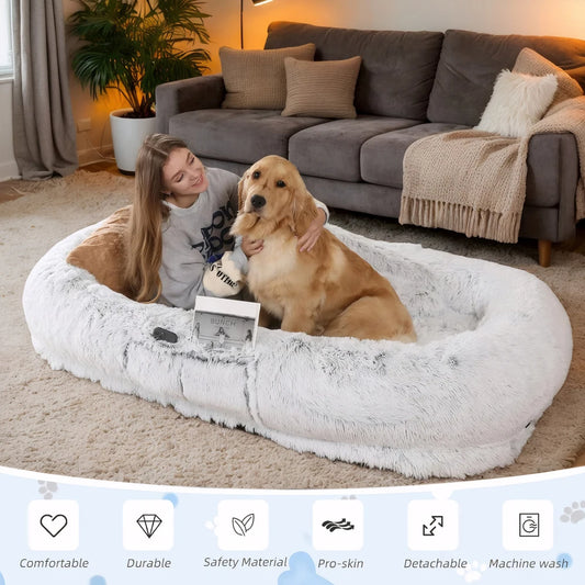 Human Dog Bed, Washable Faux Fur Dog Bed - Orthopedic Dog Bed,71''x45''x14'' Size Fits You and Pets (Grey)