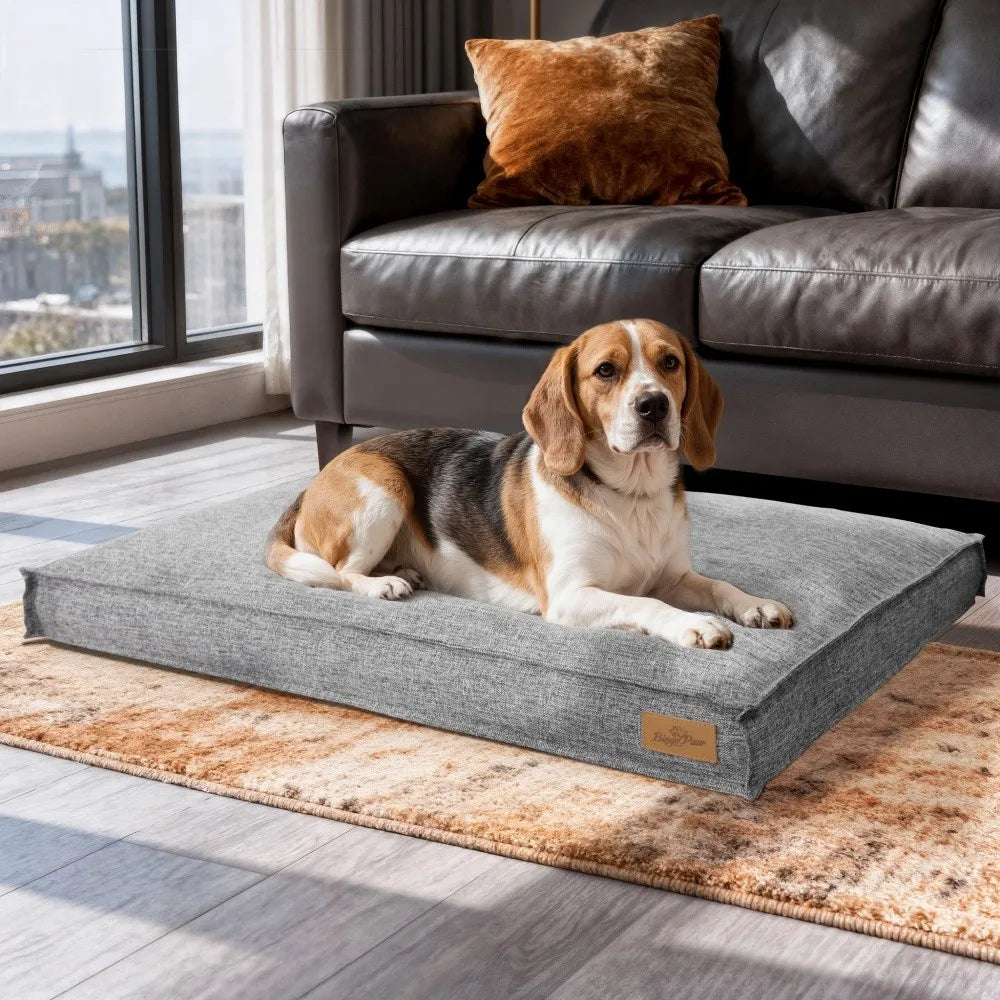 Large Dog Bed Washable Rectangular Pillow Bed with Linen Cover Foam Base Waterproof Lining Calming Sleep Pet Bed Mattress