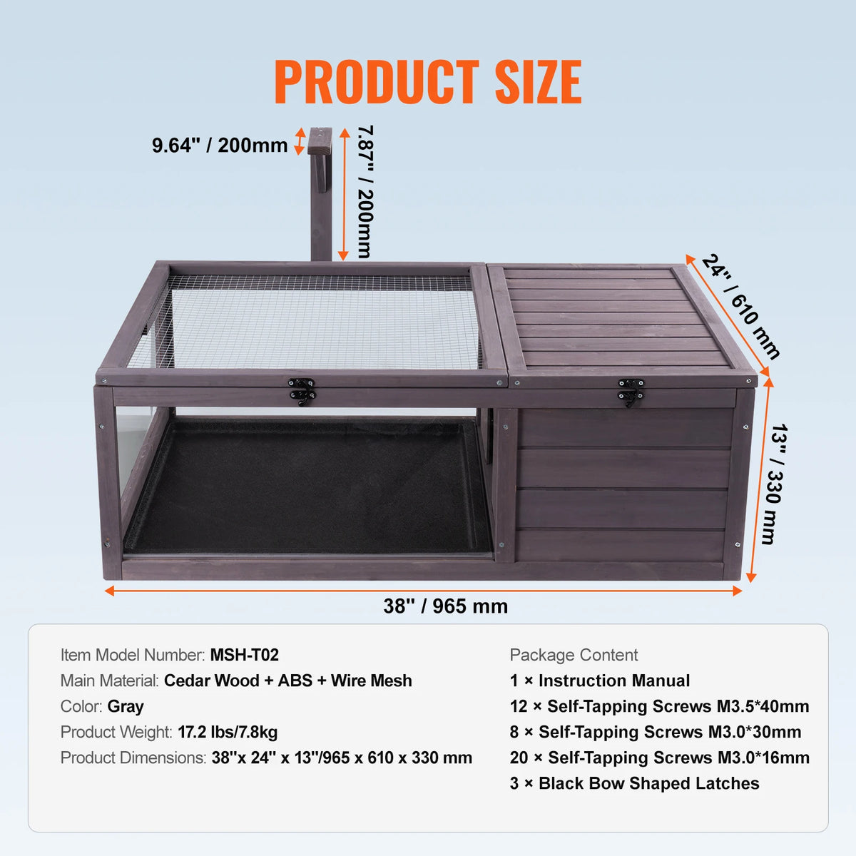 SucceBuy 3-Room Habitat Wooden Enclosure Indoor Outdoor Open Roof Large Reptile Cage 44" x 25.6"x 24"