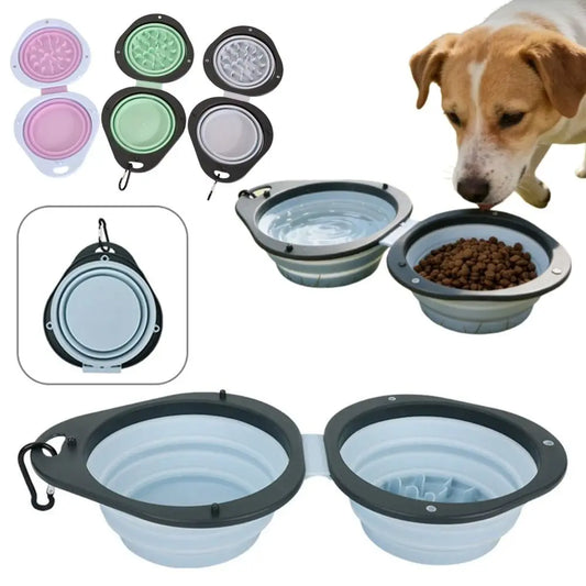 Portable Pet Folding Double Bowl Food Grade Collapsible Dog Dish