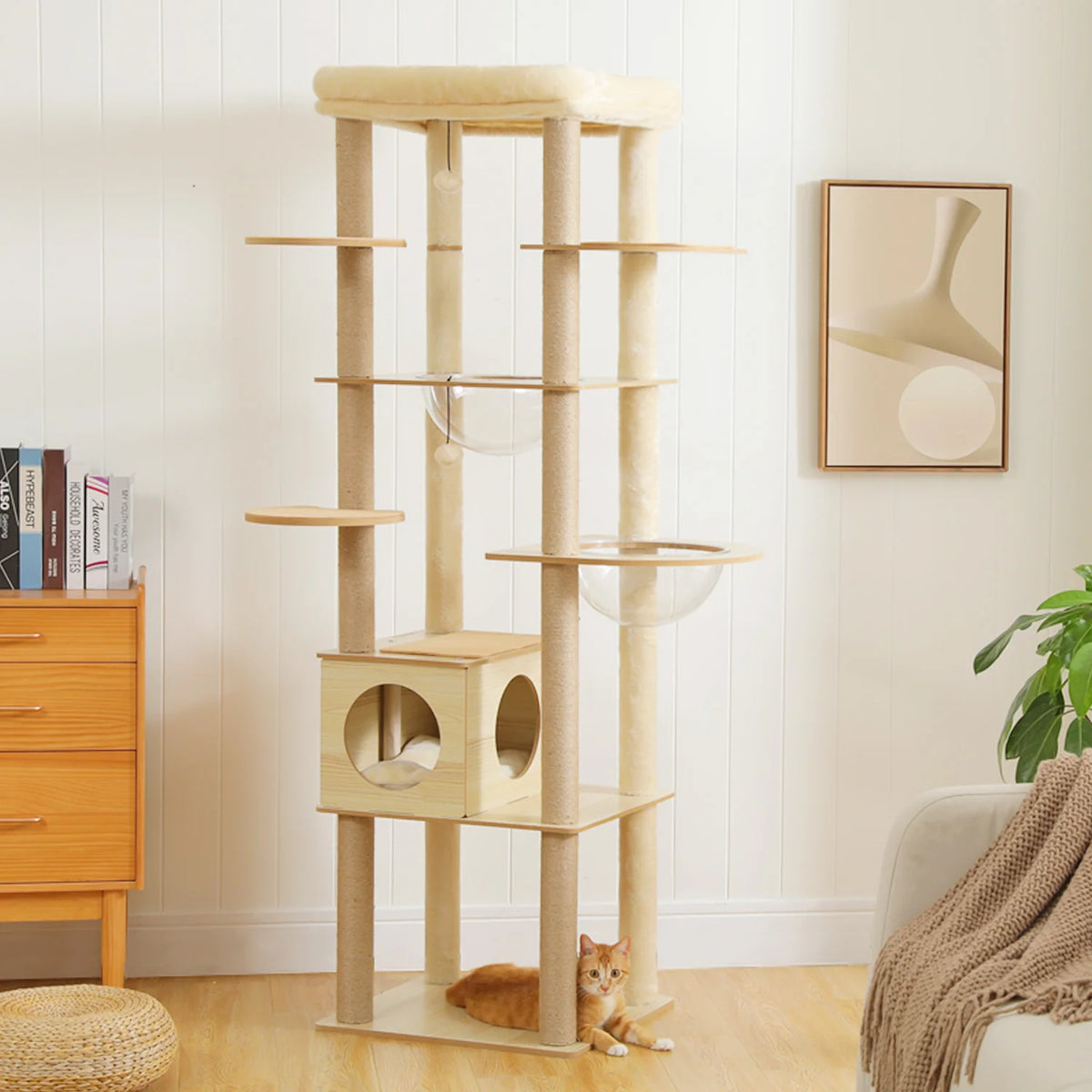 Wood Multi-Level Cat Tree Tower with Scratching Posts