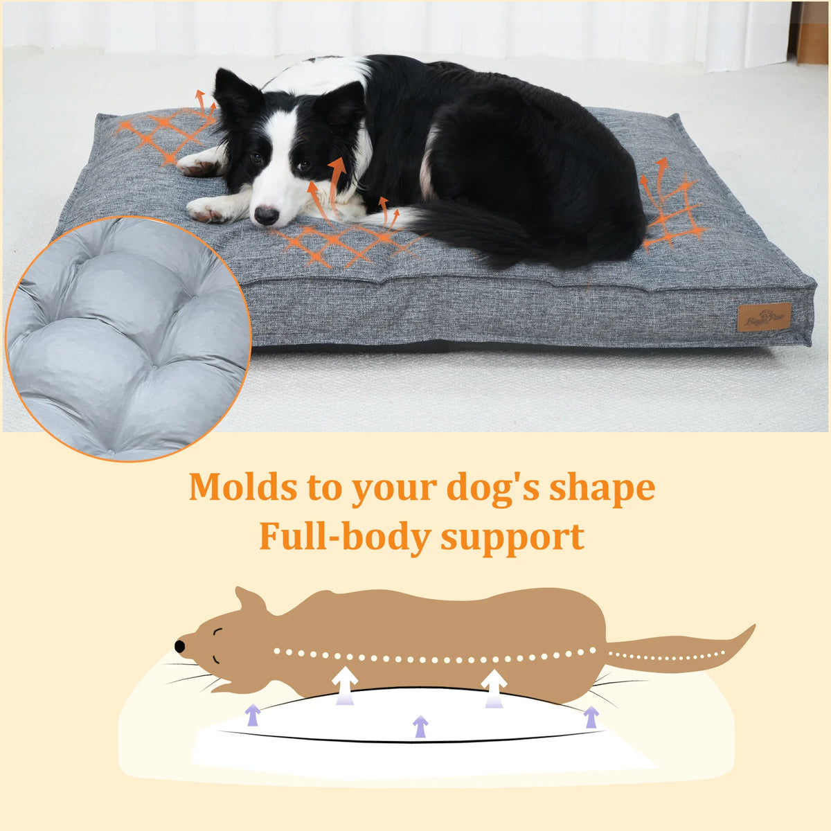 Large Dog Bed Washable Rectangular Pillow Bed with Linen Cover Foam Base Waterproof Lining Calming Sleep Pet Bed Mattress
