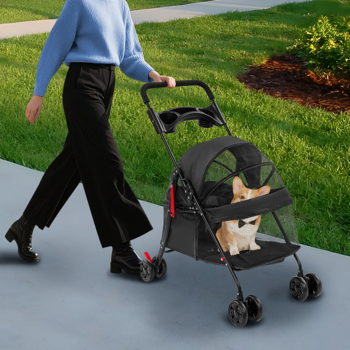 Wheelcart - Foldable Pet Stroller Travel Cart - 69*49*97cm Lightweight for Small pets