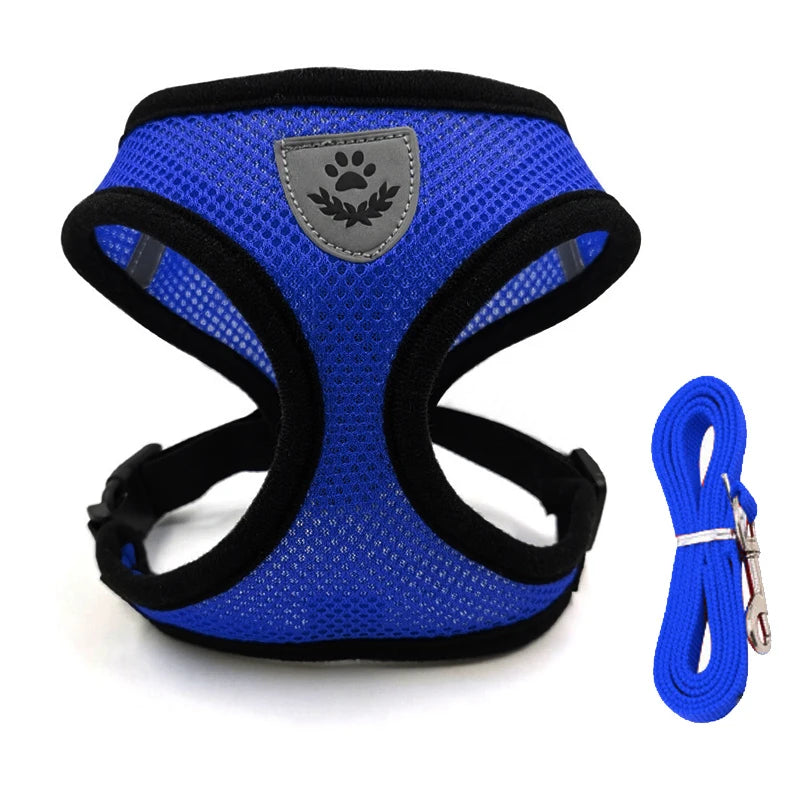Adjustable Harness And Leash Set - Reflective Escape Proof Mesh Vest