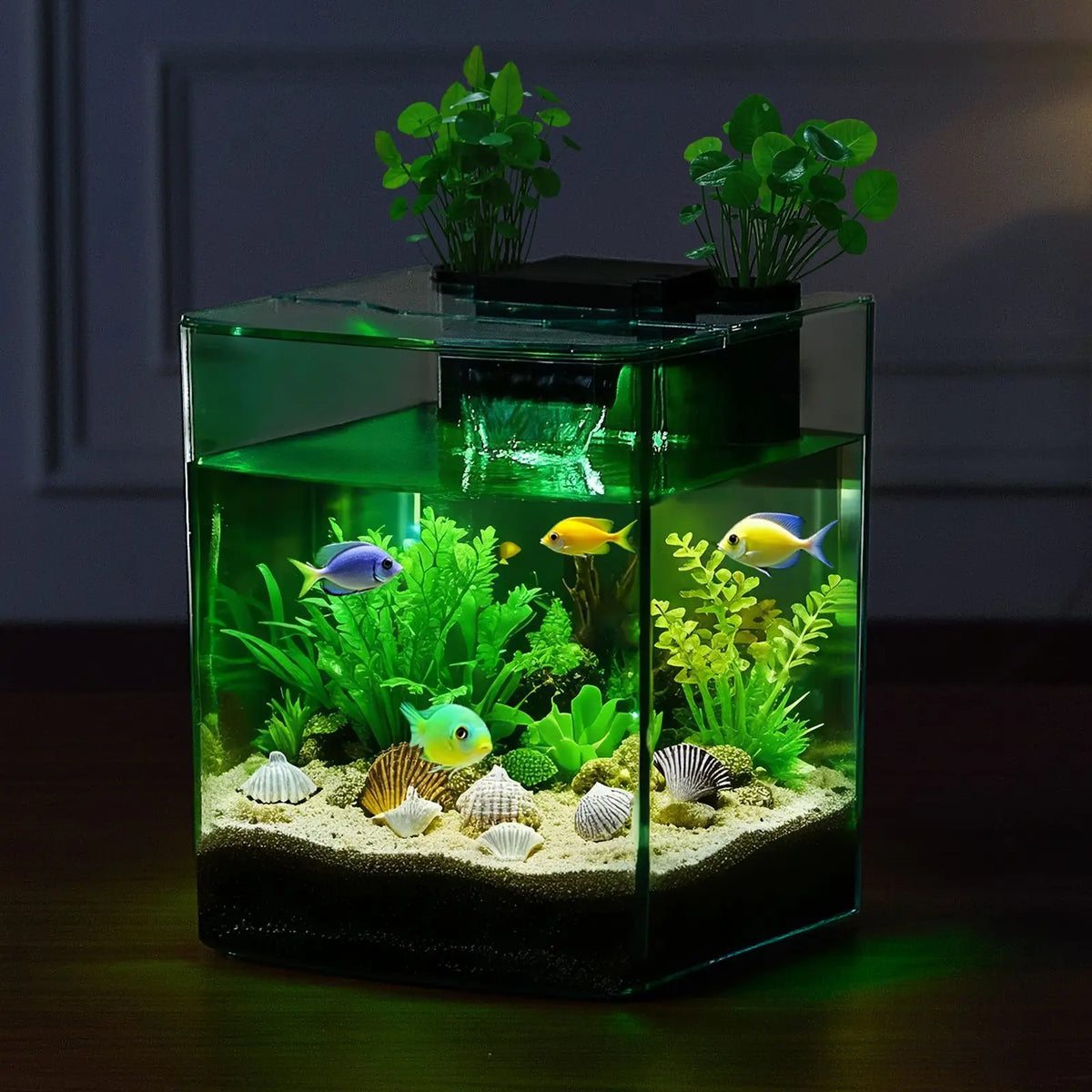 2 Gallon Arch Ultra-Clear Tank Adjustable 3 Color Lighting, Self Cleaning System Fishbowl for Freshwater & Saltwater