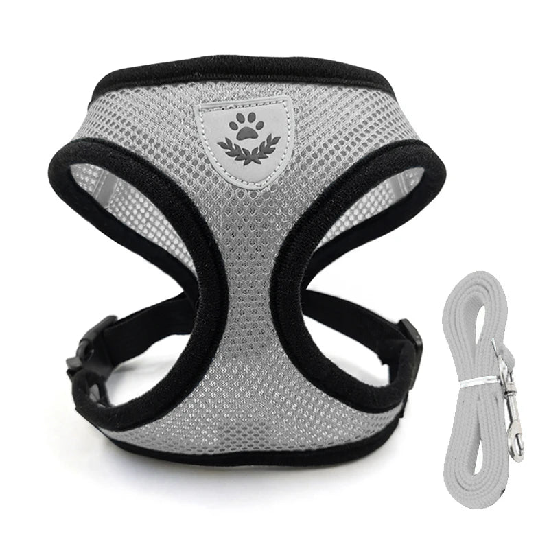 Adjustable Harness And Leash Set - Reflective Escape Proof Mesh Vest