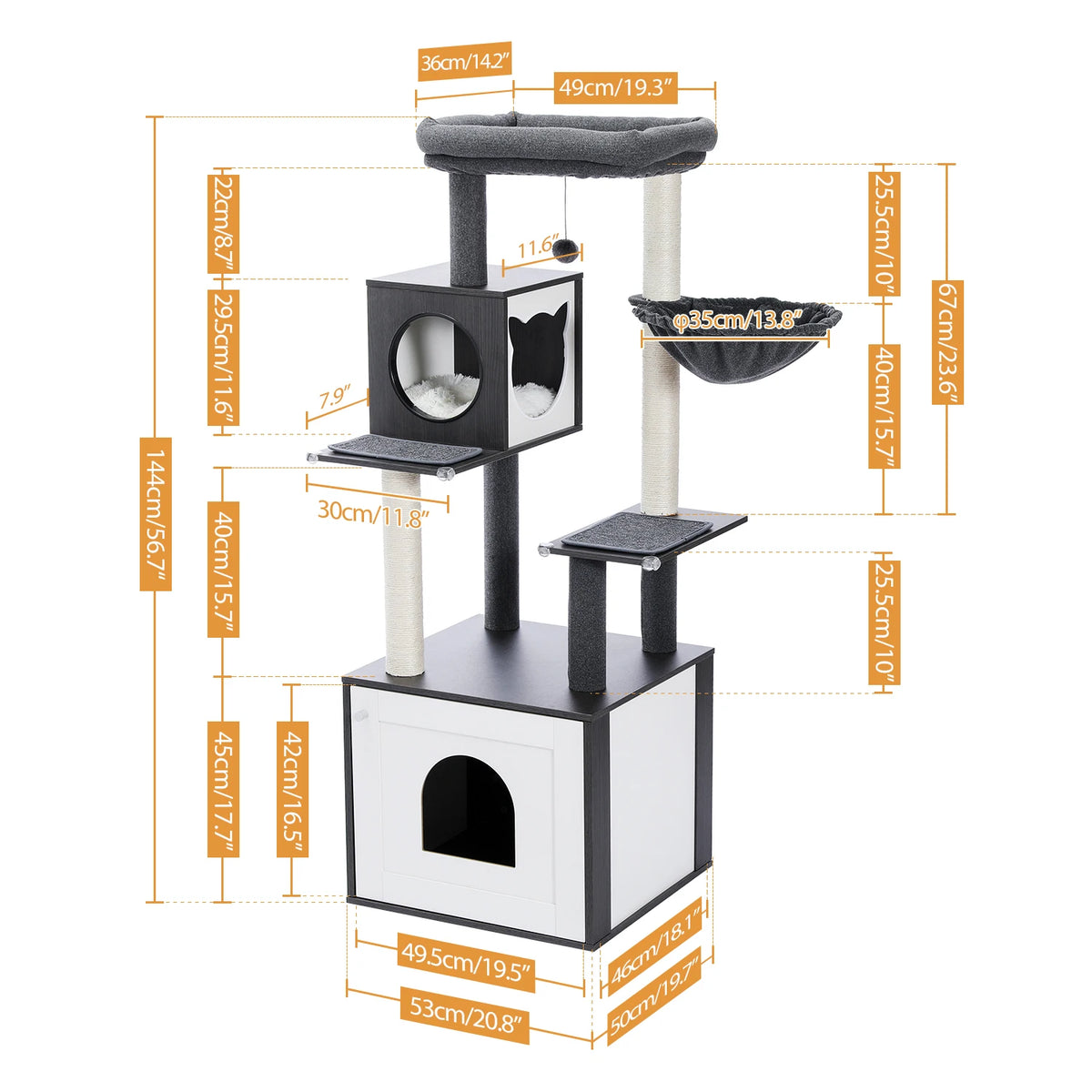 Wood Multi-Level Cat Tree Tower with Scratching Posts