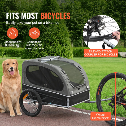 SucceBuy 88 lbs. Dog Bike Trailer with Wheels, Coupler, Reflectors, and Flag