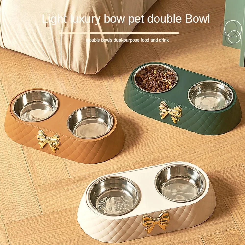 Stainless Steel Double Bowl For Feeding - Drinking
