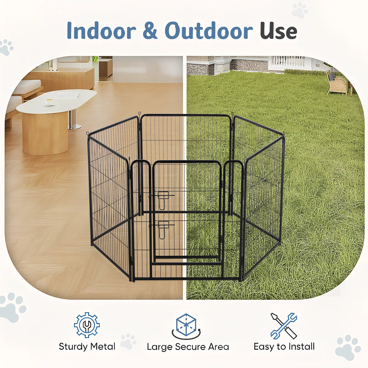 6 Panels Metal Dog Playpen - 24 Inch to 40 Inch Exercise Gate
