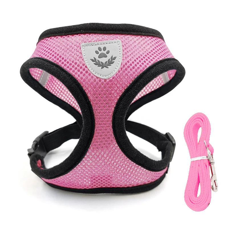 Adjustable Harness And Leash Set - Reflective Escape Proof Mesh Vest
