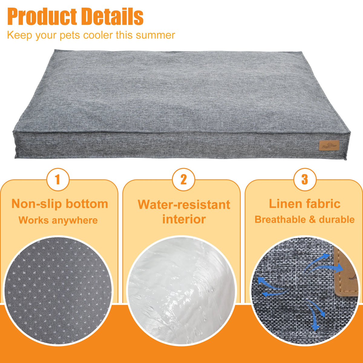 Large Dog Bed Washable Rectangular Pillow Bed with Linen Cover Foam Base Waterproof Lining Calming Sleep Pet Bed Mattress