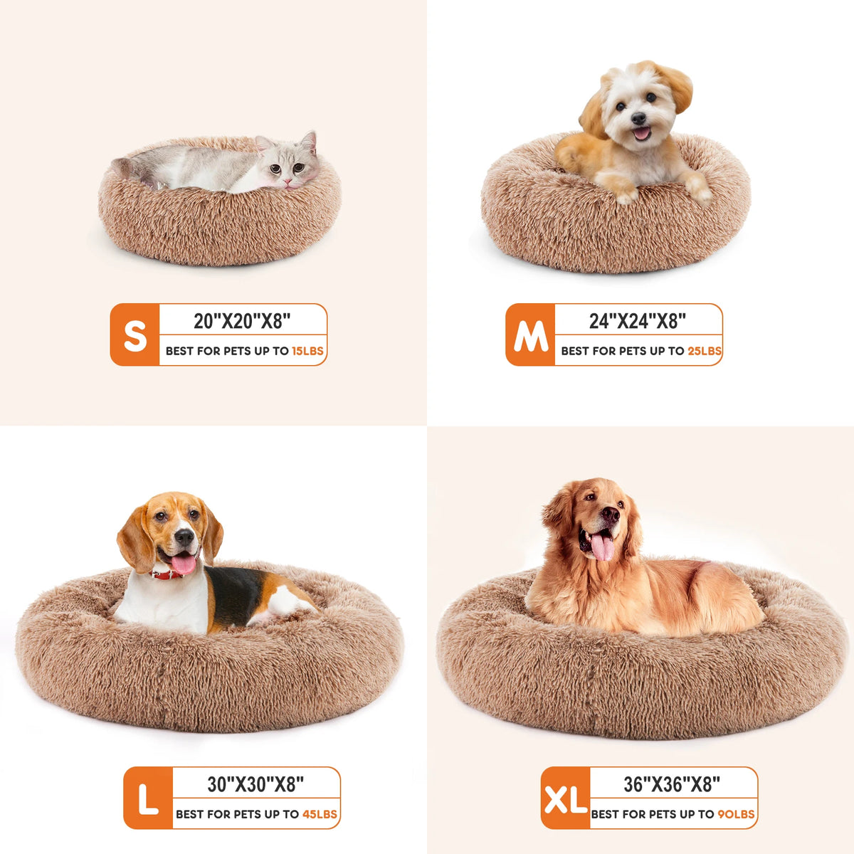 Round- Fluffy- Plush- Calming Fur Dog Bed for Small to Medium to Large Dogs