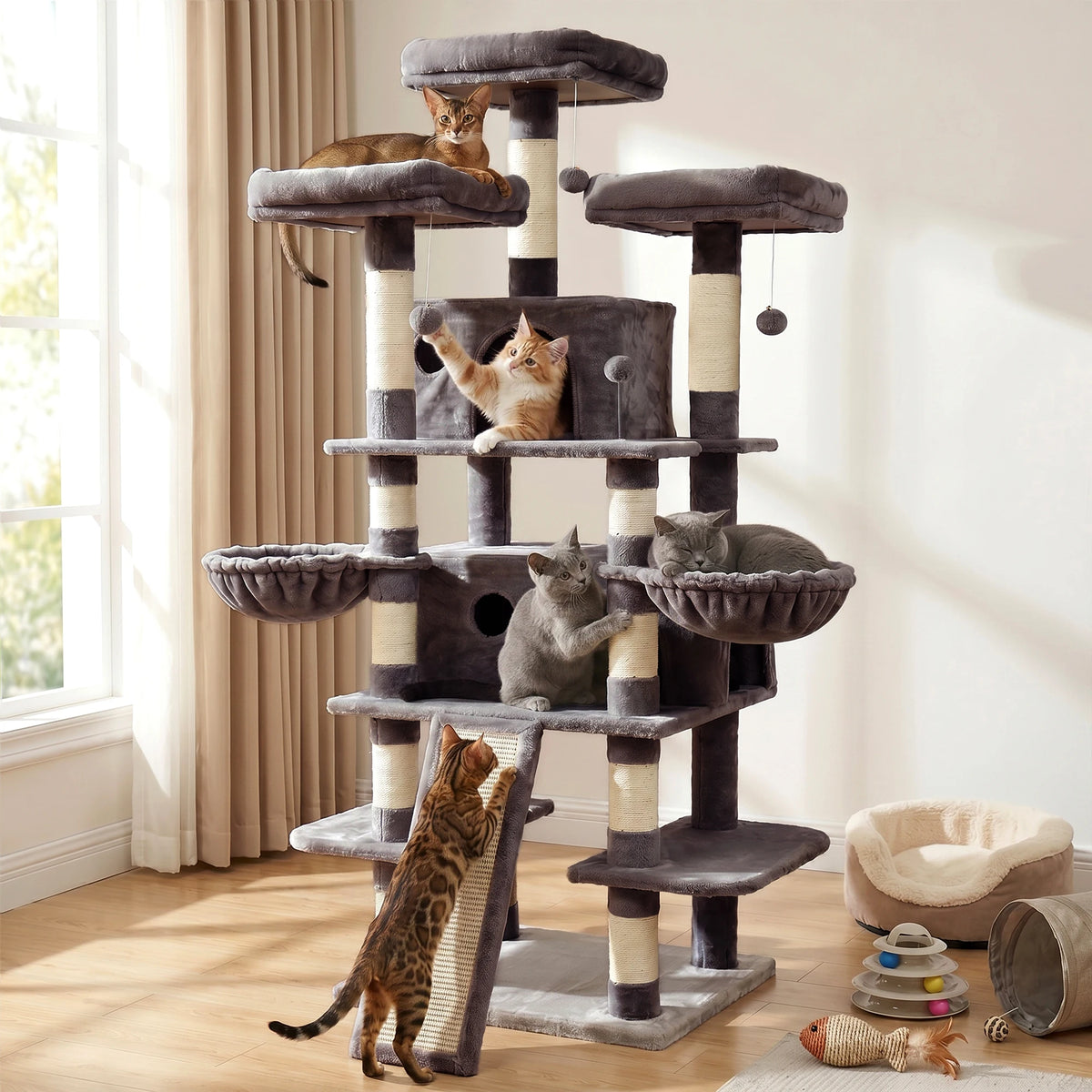 FOOWIN Large Multi Level Cat Tree Tower Indoor Activity Center 2 Condos 3 Plush Perches